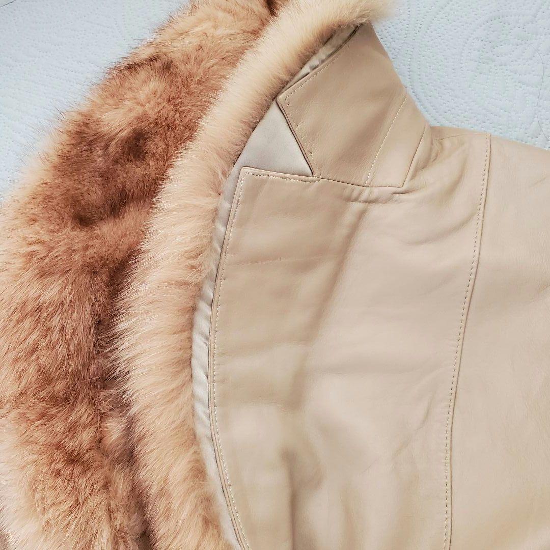 未使用 シープレザー ウエストベルト ブルーフォックス ロングコート Mサイズ