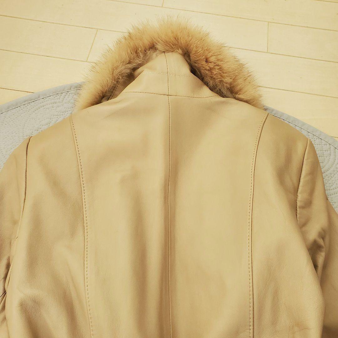 未使用 シープレザー ウエストベルト ブルーフォックス ロングコート Mサイズ