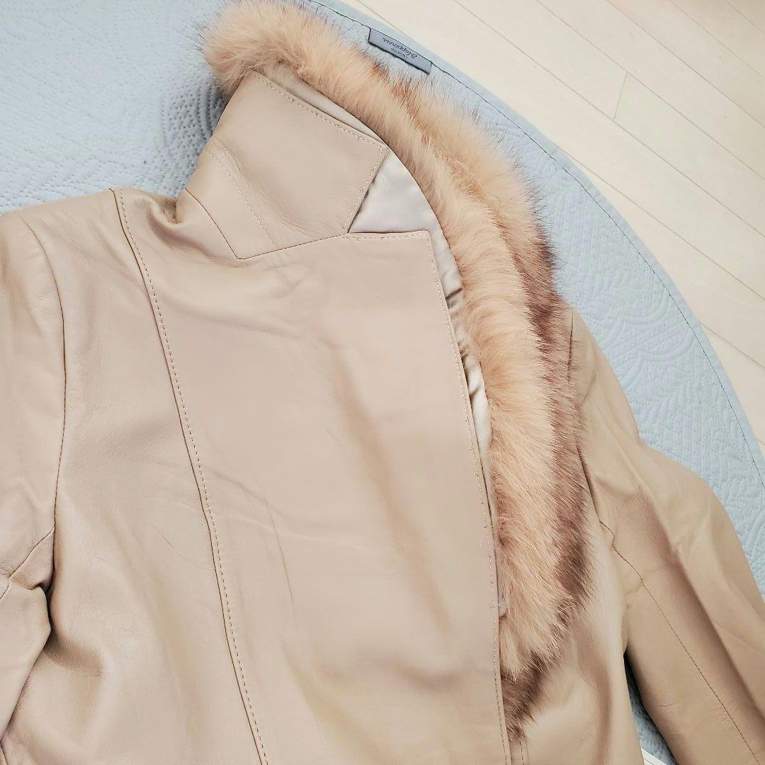 未使用 シープレザー ウエストベルト ブルーフォックス ロングコート Mサイズ