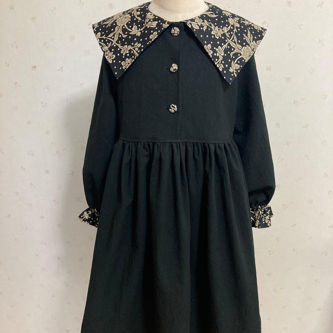 ピンパネールのパープル　セーラーカラー　ワンピース　ハンドメイド