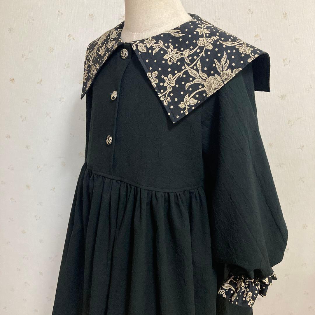 ピンパネールのパープル　セーラーカラー　ワンピース　ハンドメイド