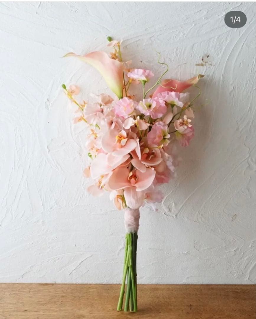 【結婚式】造花ブーケ ブートニア ヘッドパーツ3点セット ピンク 胡蝶蘭 前撮り