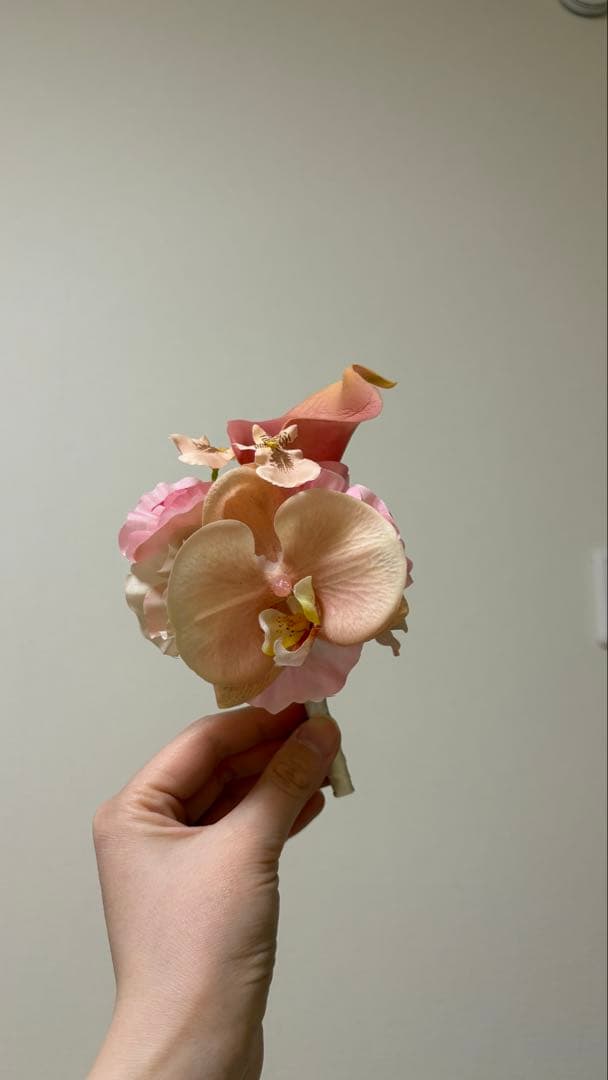 【結婚式】造花ブーケ ブートニア ヘッドパーツ3点セット ピンク 胡蝶蘭 前撮り