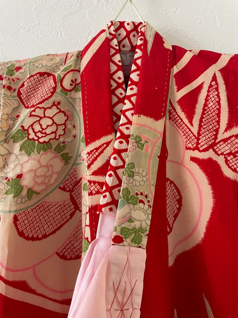 七五三　三歳　アンティークお着物セット　おまかせ髪飾り付き