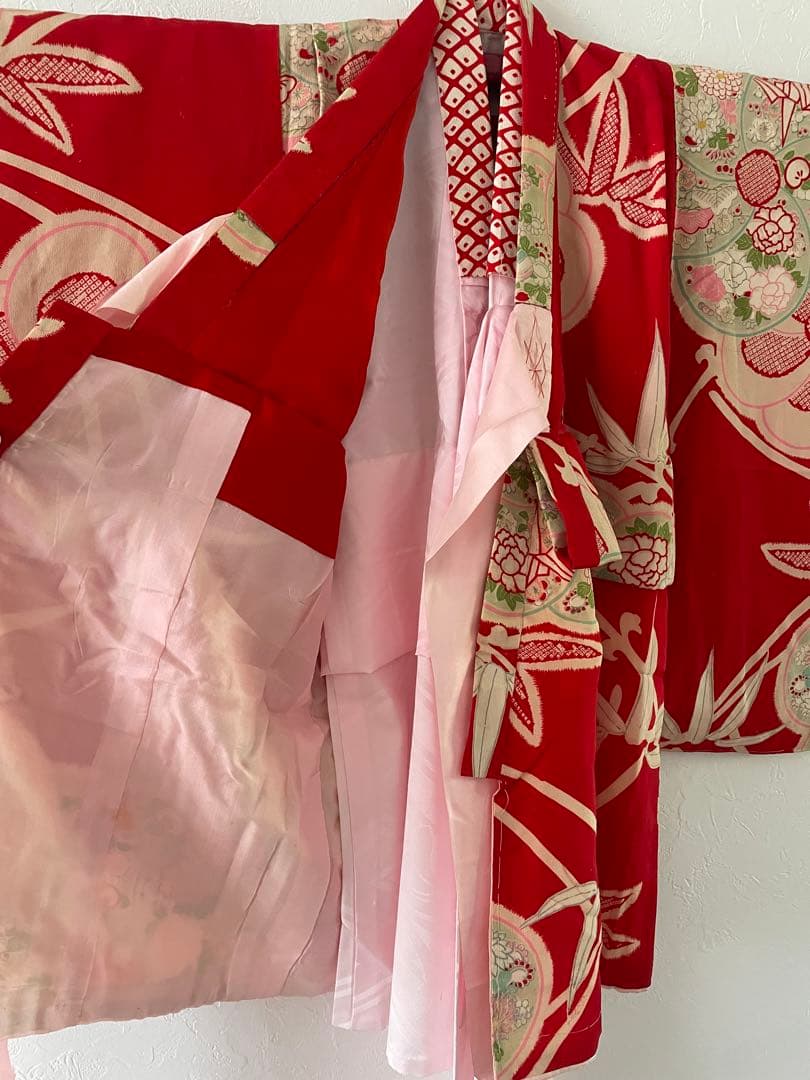 七五三　三歳　アンティークお着物セット　おまかせ髪飾り付き