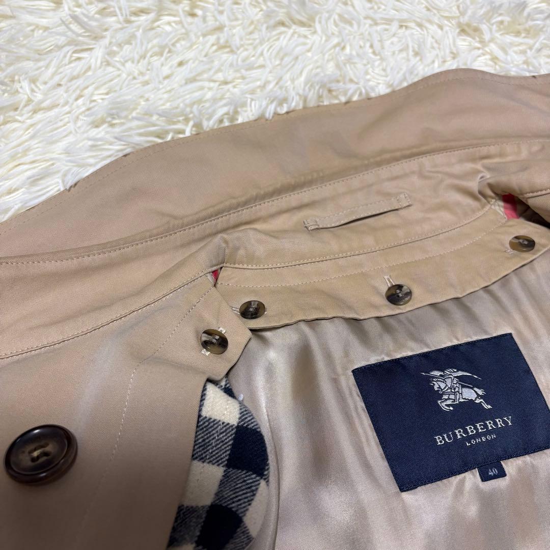 バーバリーロンドン メガチェックライナー付き ハニーべージュトレンチコート L