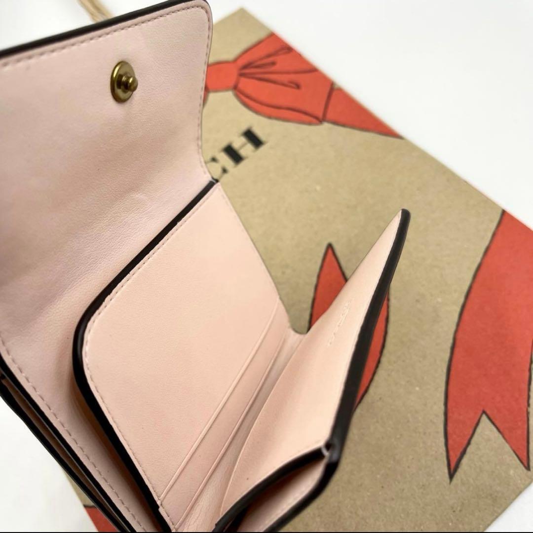 コーチ☆新品☆レザー カードホルダー 三つ折り財布／ブラッシュピンク