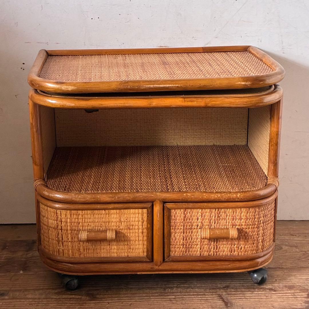 ヴィンテージ ラタン TVボード 回転式 ラック テレビ台