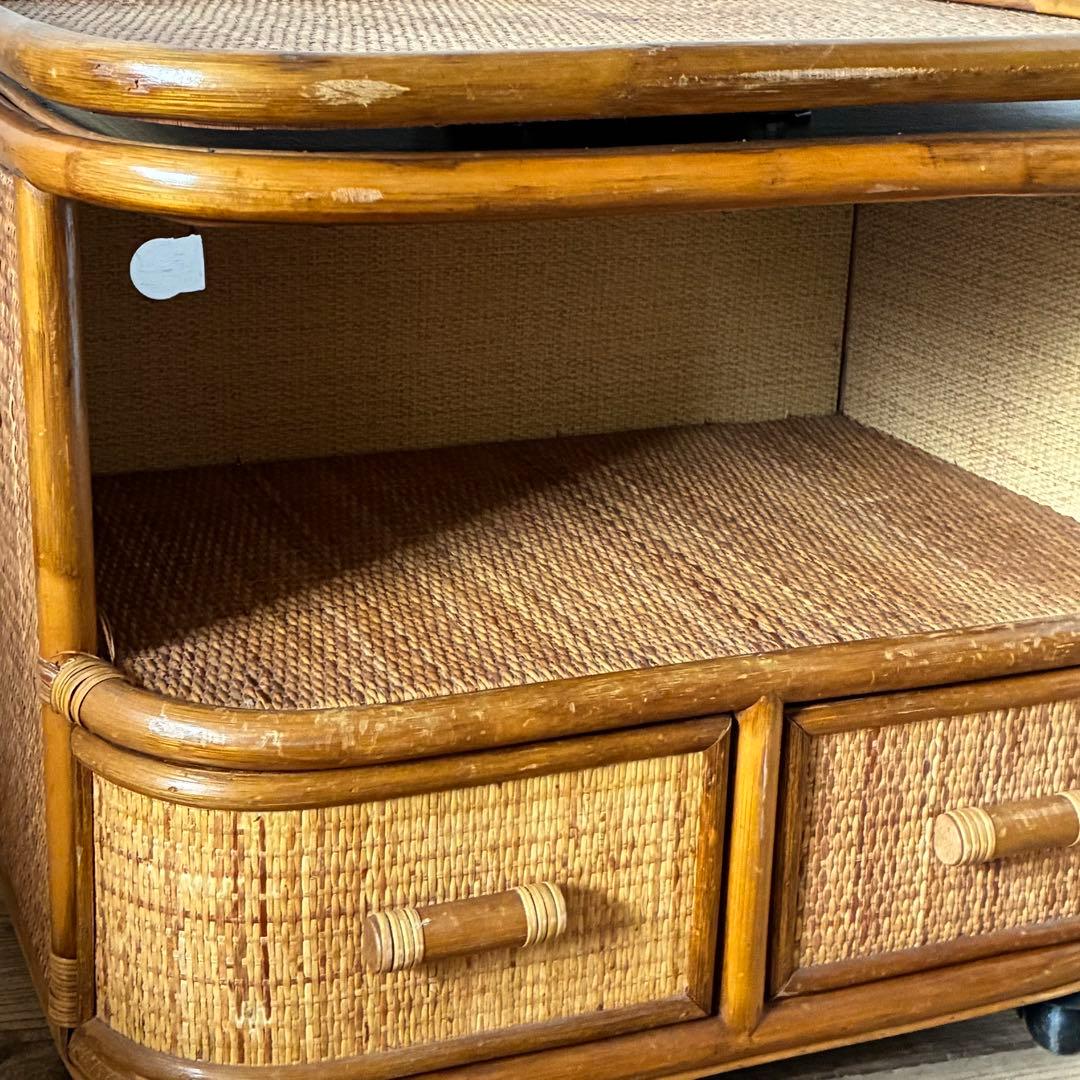 ヴィンテージ ラタン TVボード 回転式 ラック テレビ台