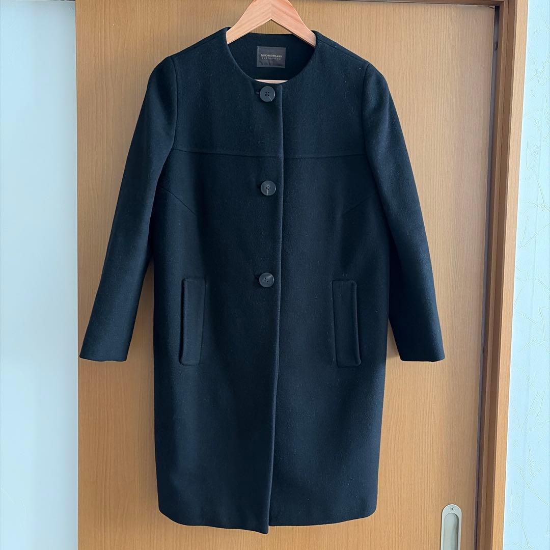 TOMORROWLAND ブラック ノーカラーロングコート サイズ40