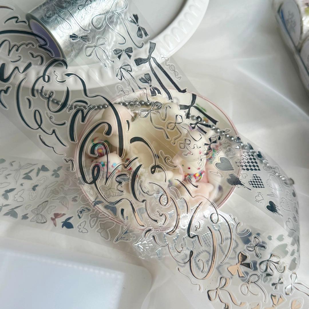 【9479】海外5.2m巻　銀泊カッティングマスキングテープリボン　蝶々　装飾系