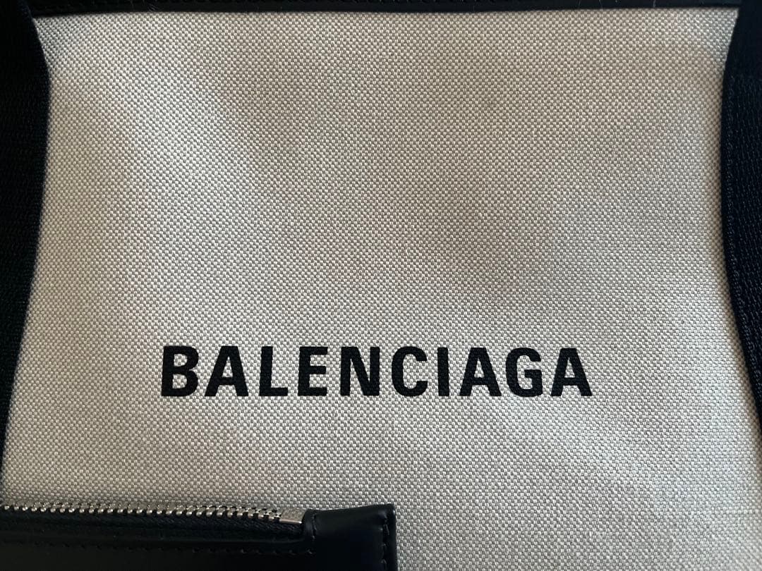 【BALENCIAGA】ネイビーカバSサイズ／ベージュ／トートバッグ