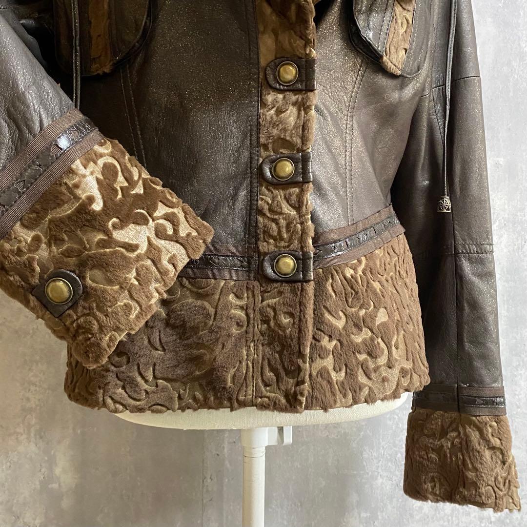 VINTAGE 希少デザイン レッキスファー ラムレザー ジャケット ラメ加工