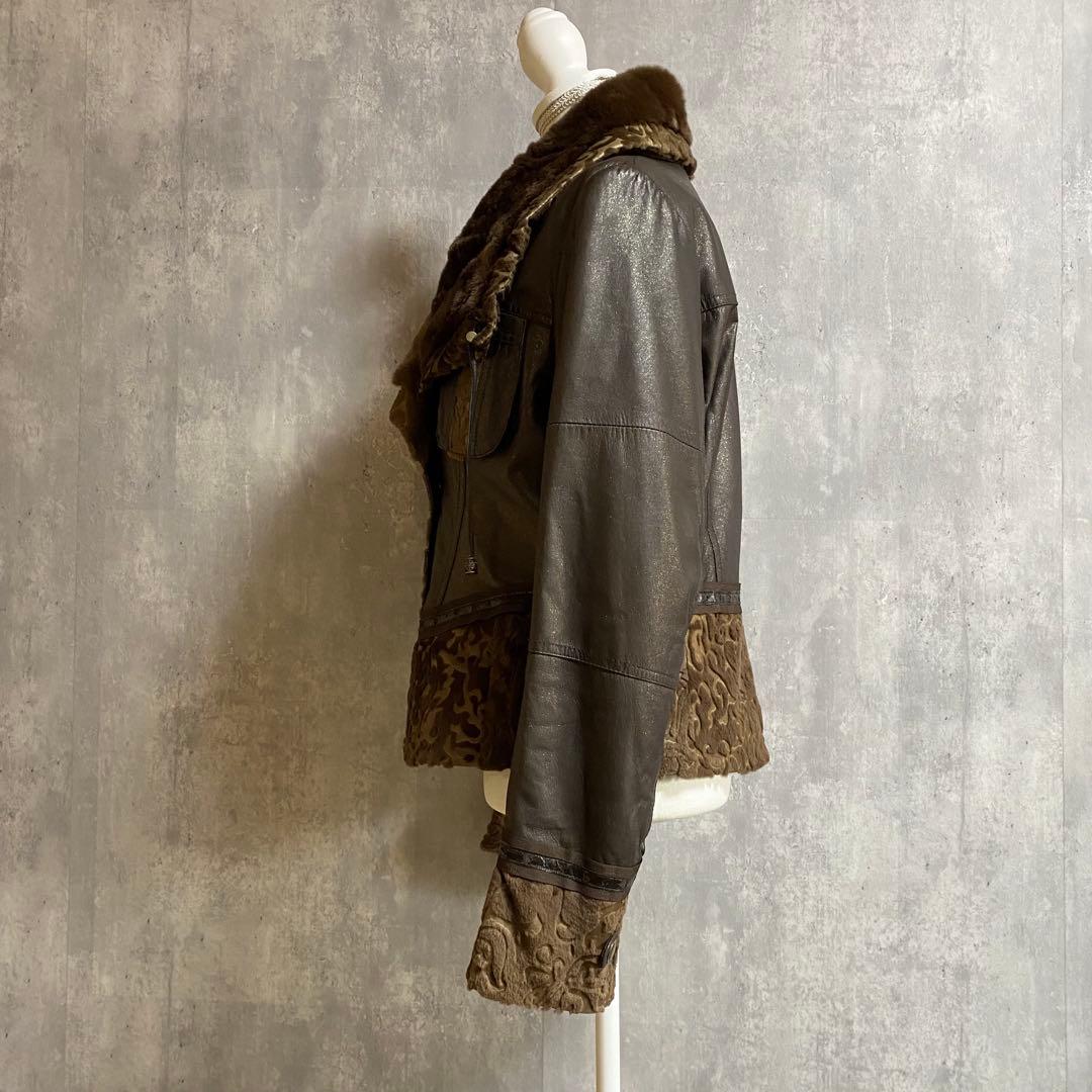 VINTAGE 希少デザイン レッキスファー ラムレザー ジャケット ラメ加工
