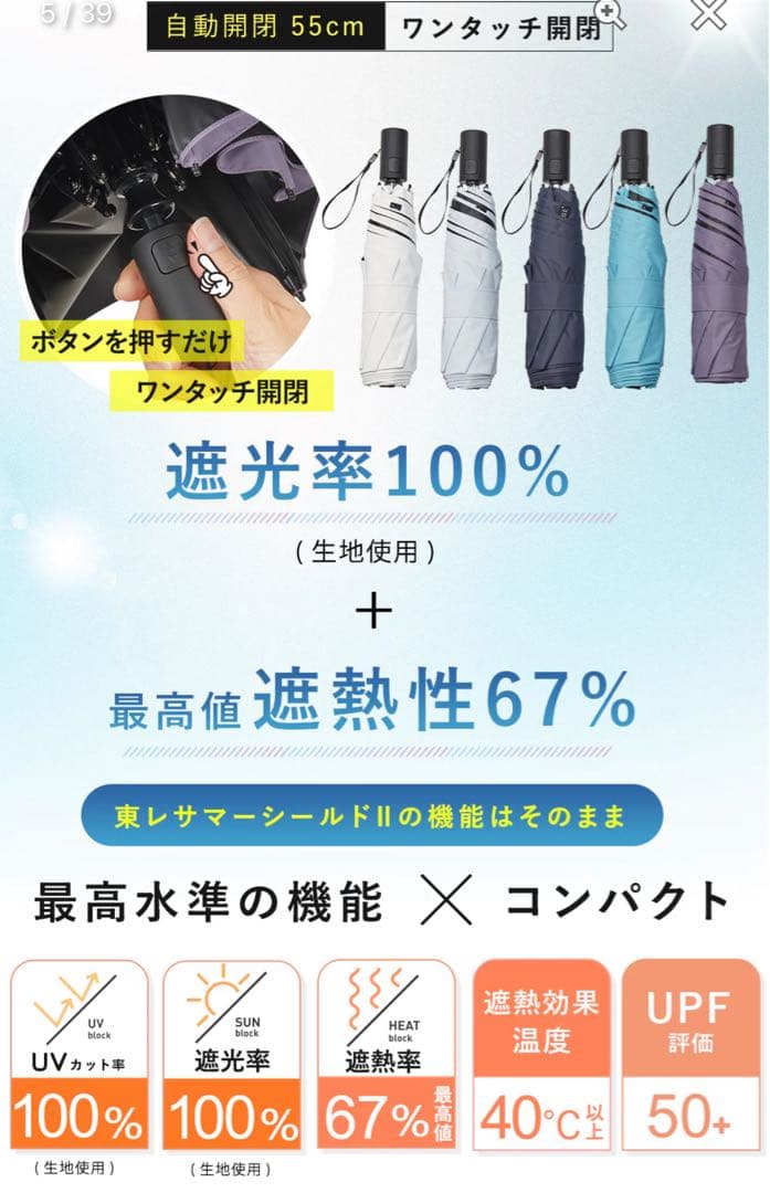 cokage + active 折りたたみ日傘 ミッドナイトブルー　自動開閉