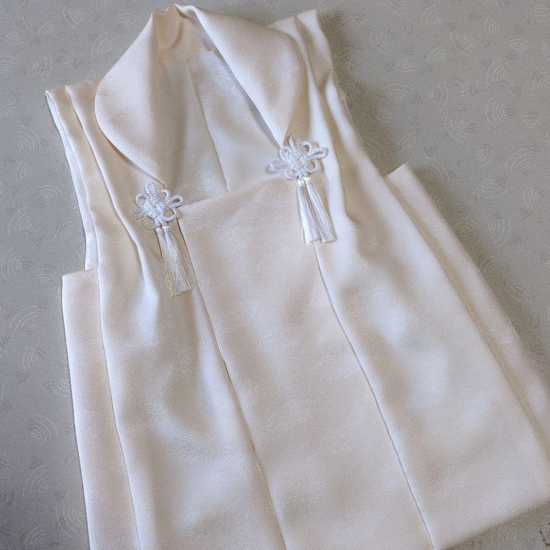 七五三３歳正絹縮緬扇柄入り手縫いの被布（中綿無し）ミルキーホワイト