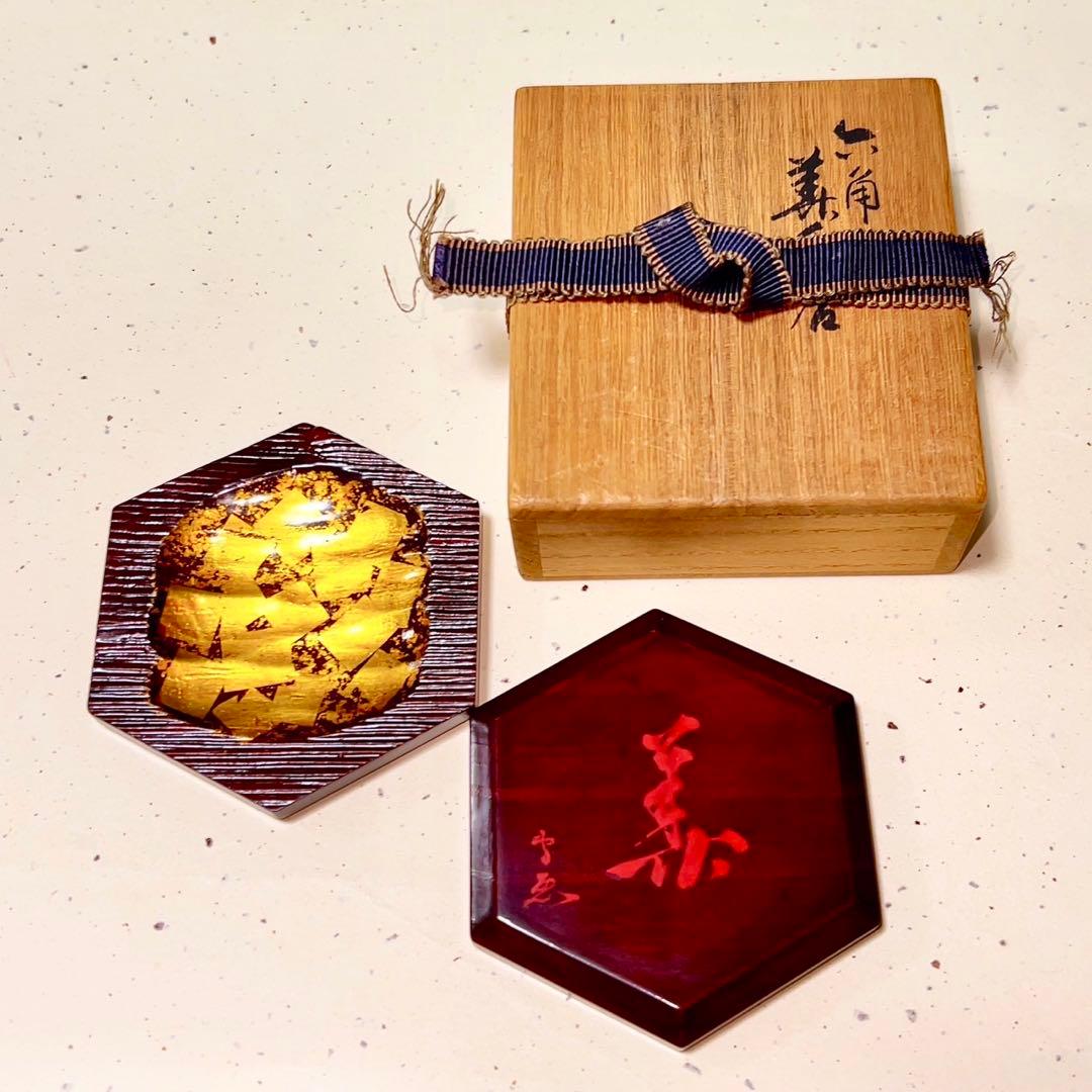 金箔装飾❤️六角 壽香合 木箱付き