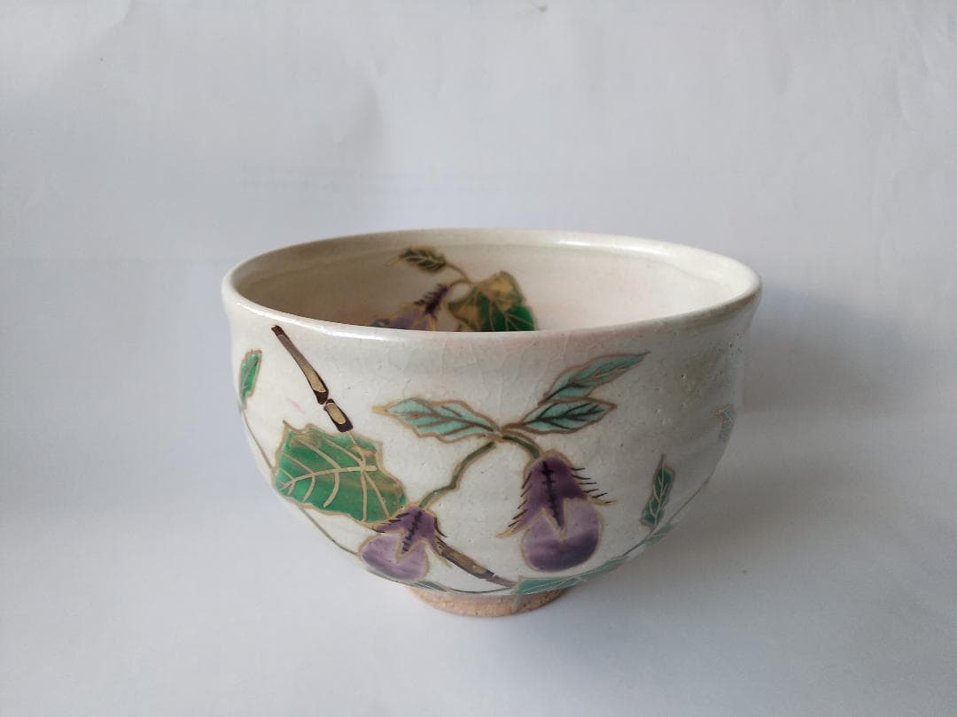 京焼 平安 巌窯 山川敦司 作 粉引 茄子 茶碗 共箱 共布 栞 抹茶碗 新品