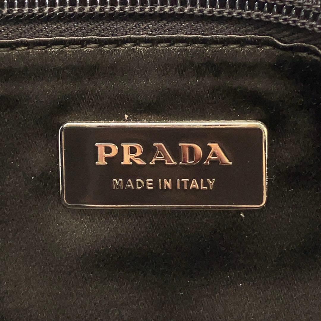 PRADA 三角ロゴプレート キャンバス レザー ミニボストン ハンドバッグ