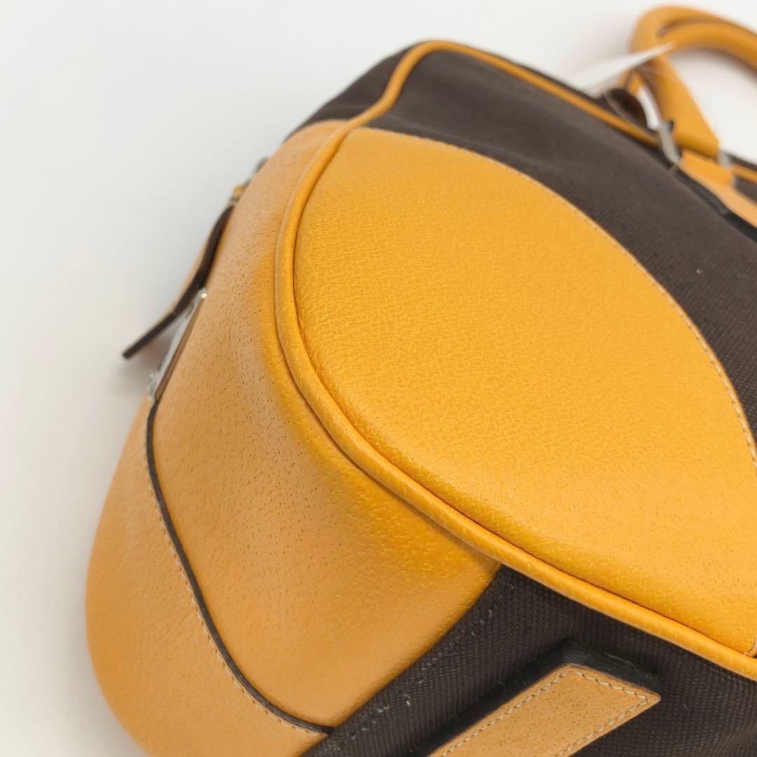 PRADA 三角ロゴプレート キャンバス レザー ミニボストン ハンドバッグ