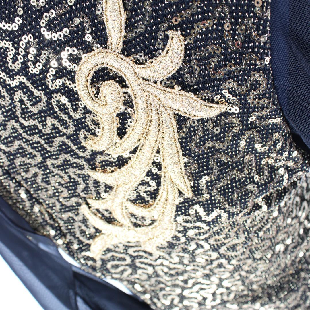 【美品 社交ダンス衣装】ワンピース ドレス 黒 ブラック 金 ゴールド 刺繍