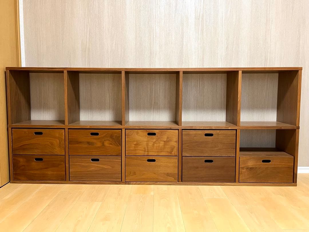 無印 スタッキングシェルフ 5×2 ウォールナット 引き出し付き
