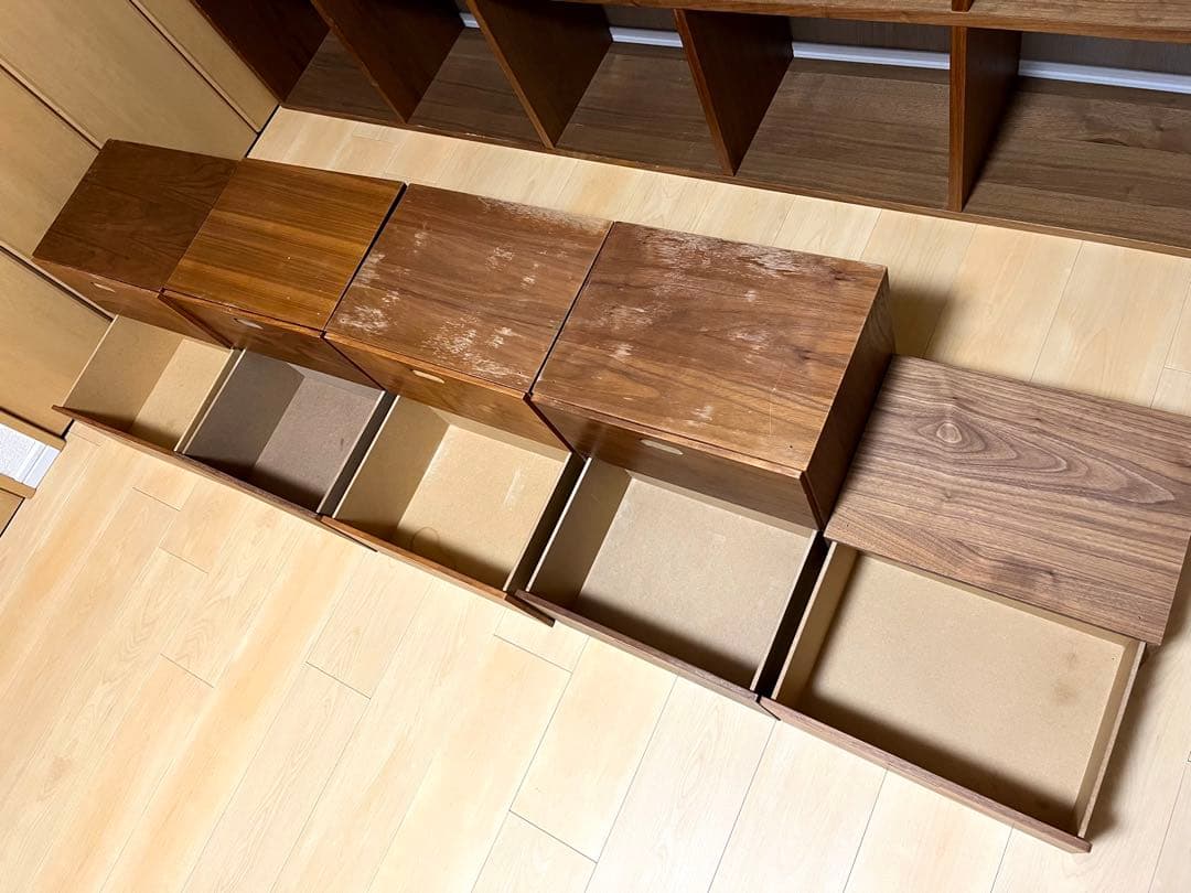 無印 スタッキングシェルフ 5×2 ウォールナット 引き出し付き