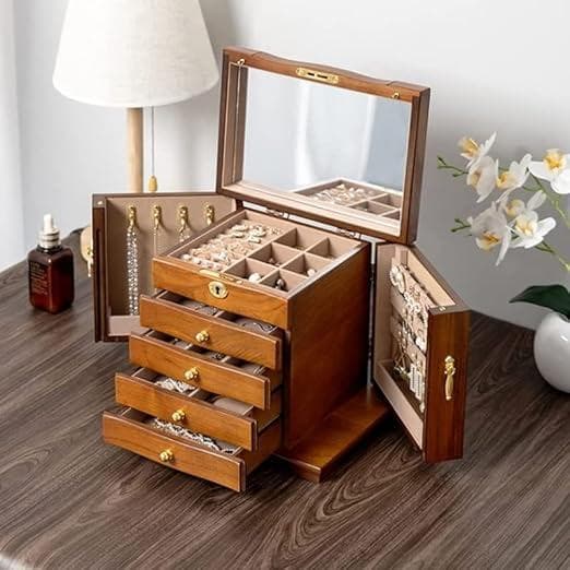 木製アクセサリーケース　ジュエリーボックス ミラー付き