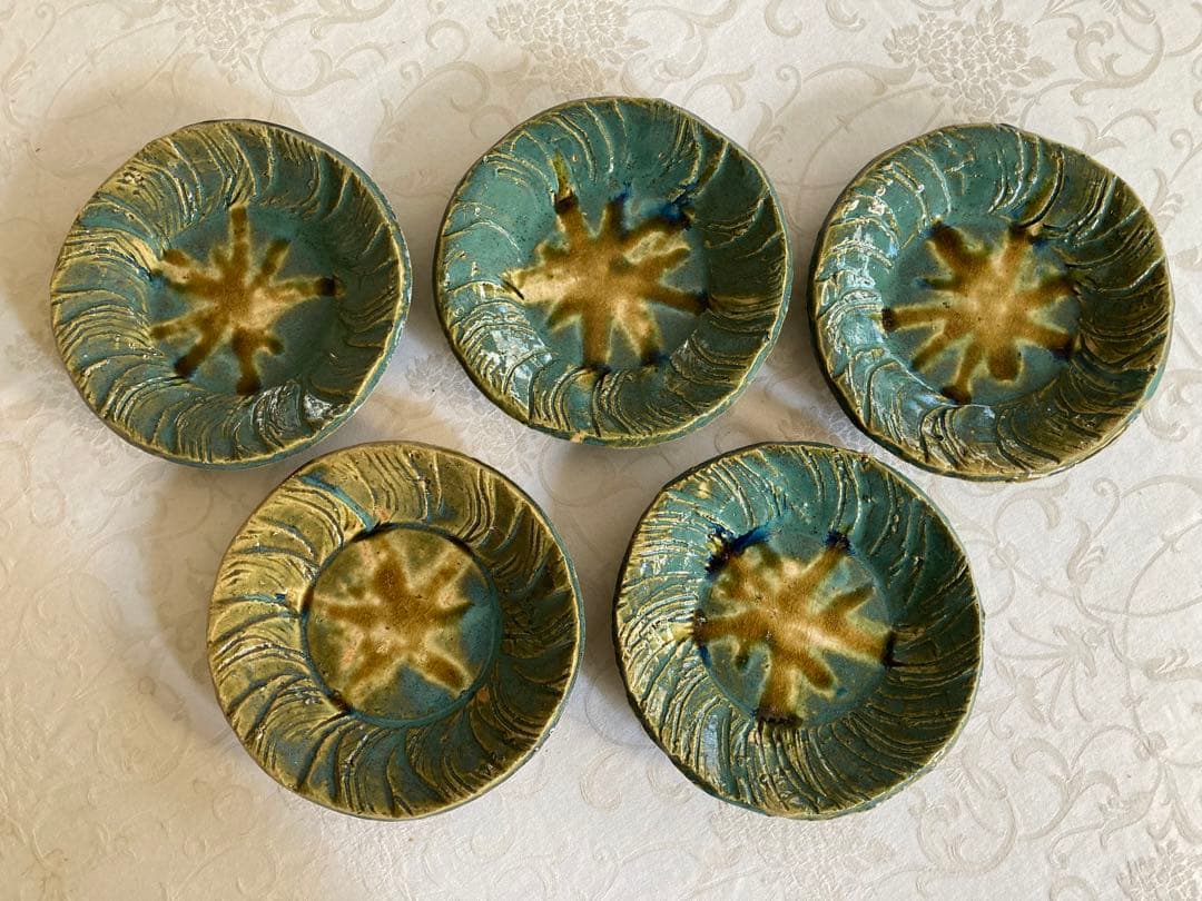 美濃焼　百窯／安藤百利行作　織部組皿　菓子皿/小皿　5枚