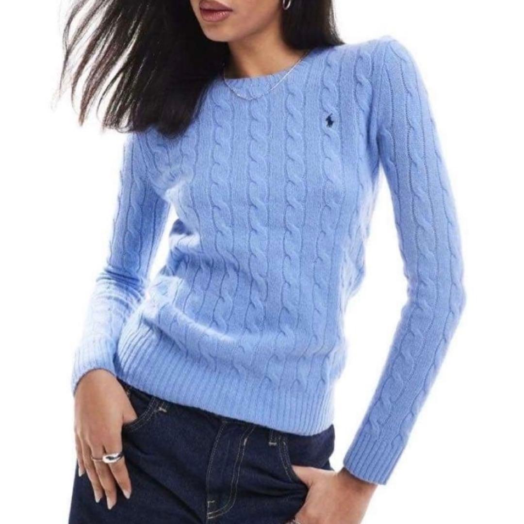 ポロラルフローレン レディース ケーブルニット ピマコットン 青 水色 S