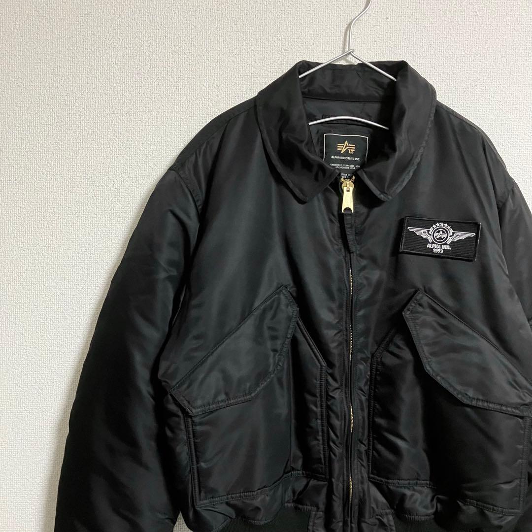 美品　ALPHA CWU-45P レザーバックプリント　ブラック　Lサイズ