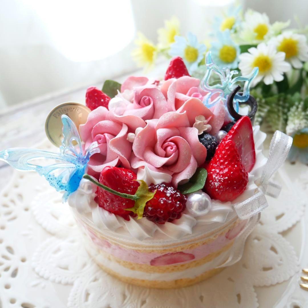 【ひび様】フェイクスイーツ◆五輪の華やかピンクローズ♡ホールケーキ◆リアルサイズ