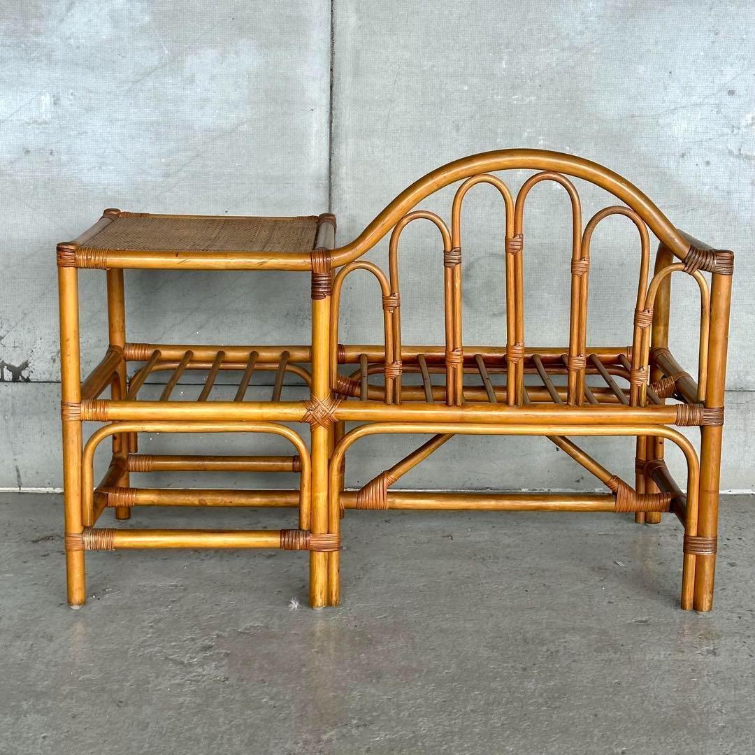 ✿ナチュラルラタンの風合い✿収納付き1人掛けベンチ♪