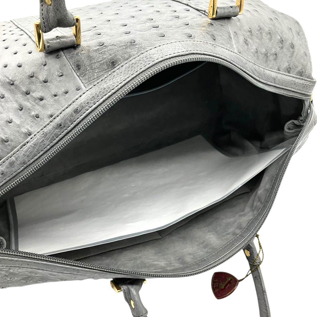 良品 1979 JRA オーストリッチ ボストンバッグ グレー 大容量