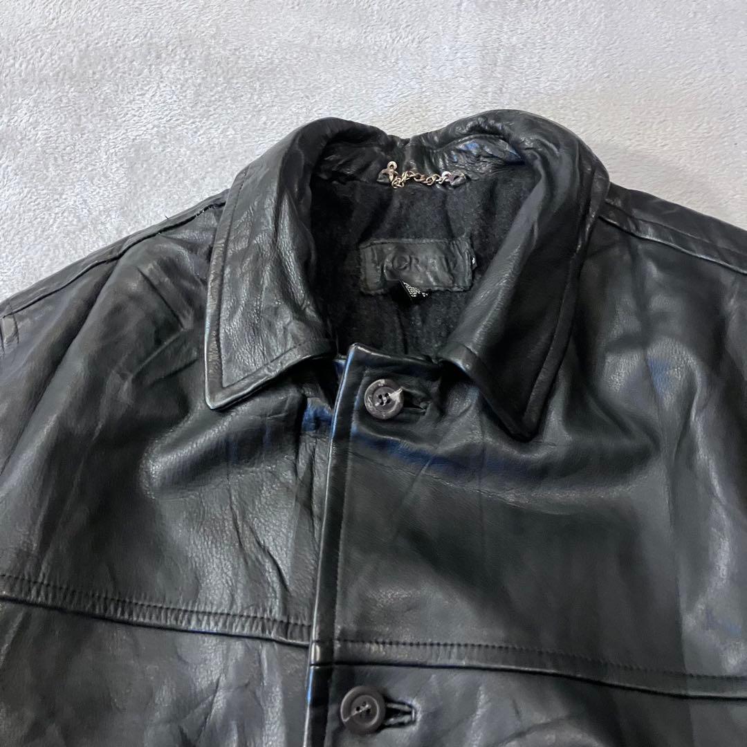 J.CREW 90s レザーカーコート　ボタンダウン　100%本革　ヴィンテージ