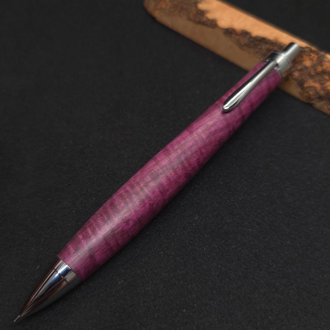 No.33ハンドメイド木軸シャーペンパープルハート縮み杢