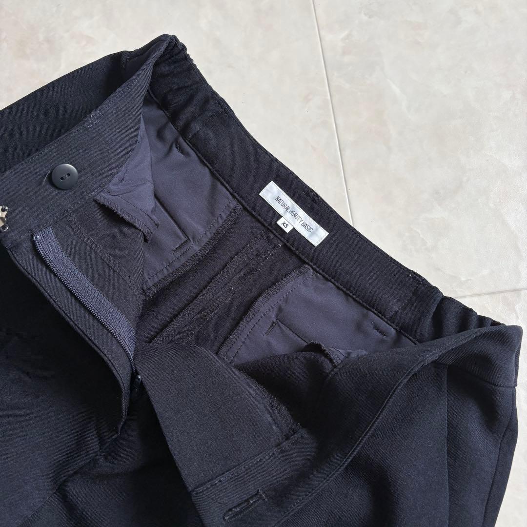 NATURAL BEAUTY BASIC ノーカラーパンツスーツ 紺 S/XS