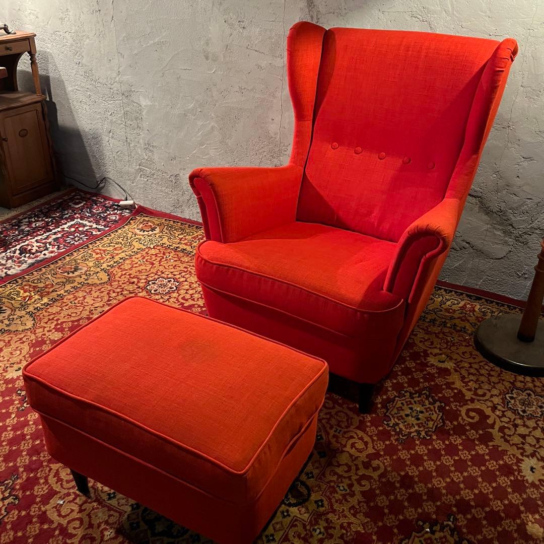 IKEA ストランモン 一人掛けソファ＆オットマンセット（オレンジ）