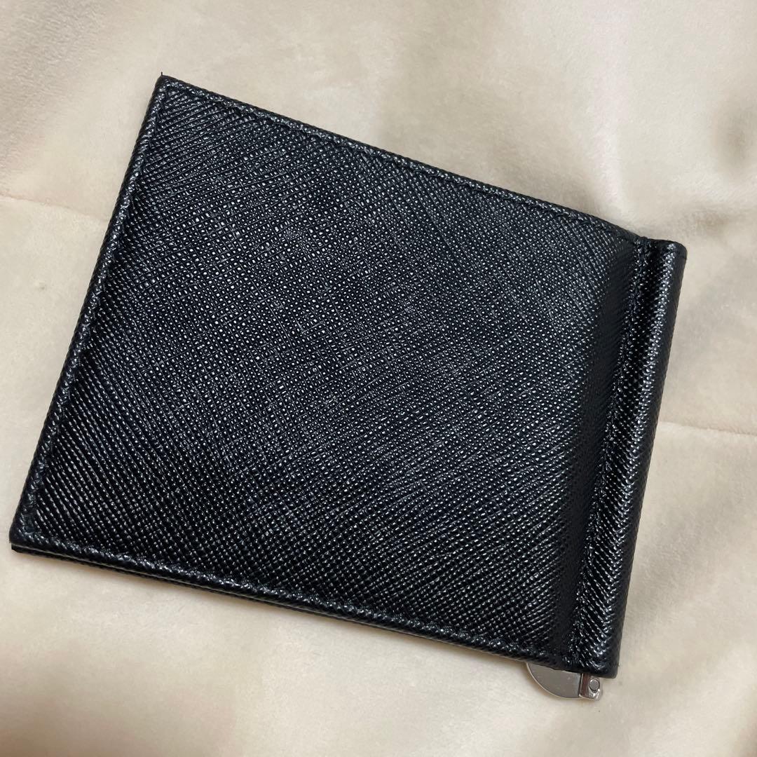 PRADA　マネークリップ付サフィアーノトライアングル 財布 黒