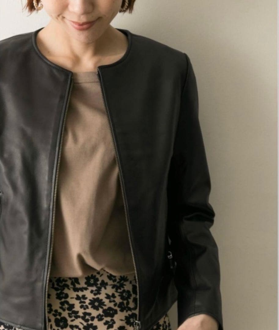 URBAN RESEARCH ブラックノーカラーレザージャケット 36