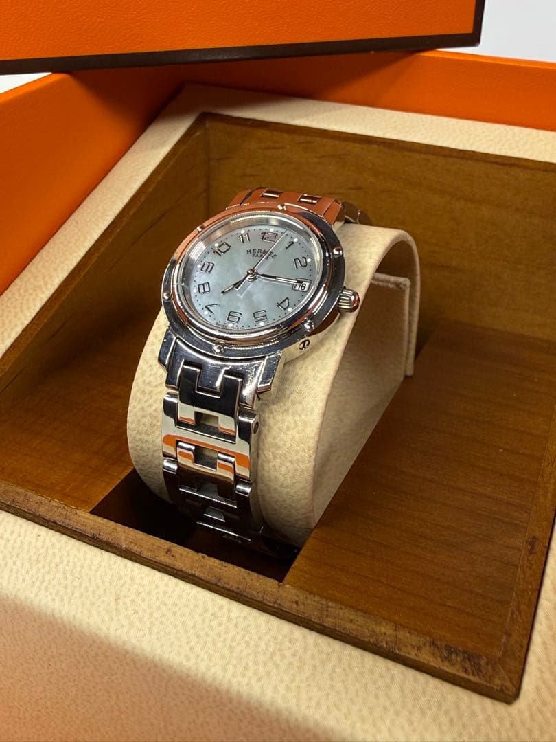 【OH済・極美品】エルメス クリッパー ブルーシェル レディースクォーツ 希少