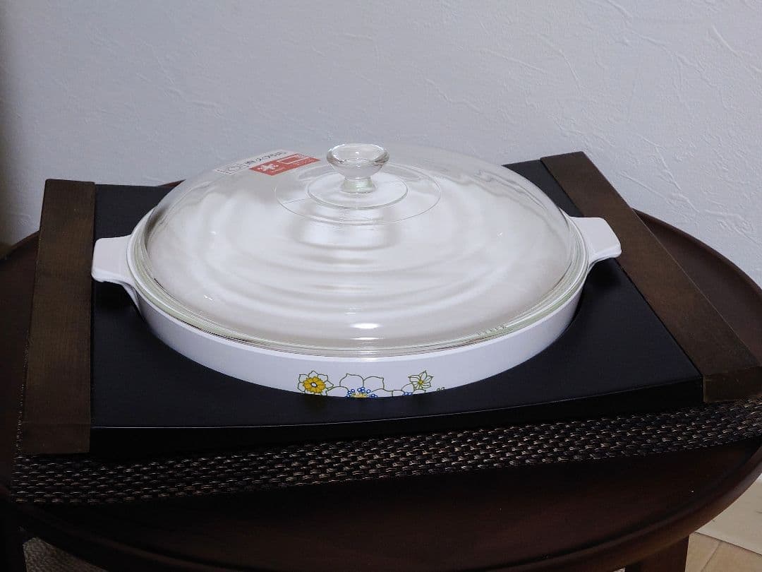 ビンテージCORNING WAREコーニングウェアキャセロール&貴重な鍋敷き付き