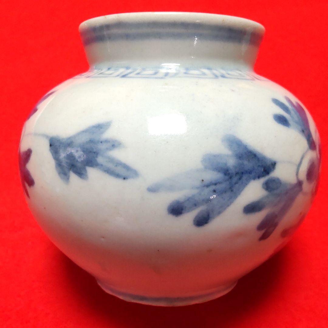 李朝染め付け牡丹文様小丸壺/分院窯