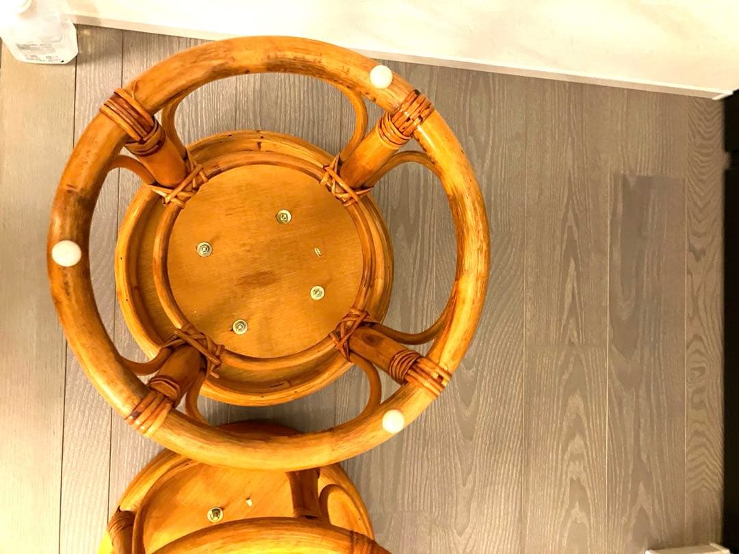 良品 天然ラタン 回転スツール2脚セット 昭和レトロ 丸椅子 椅子 ヴィンテージ