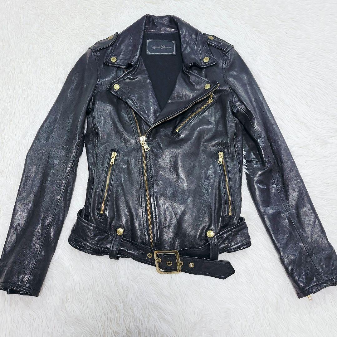 ヒステリックグラマー　ダブルライダース ジャケット 金ボタン ロゴ ベルト 羊革