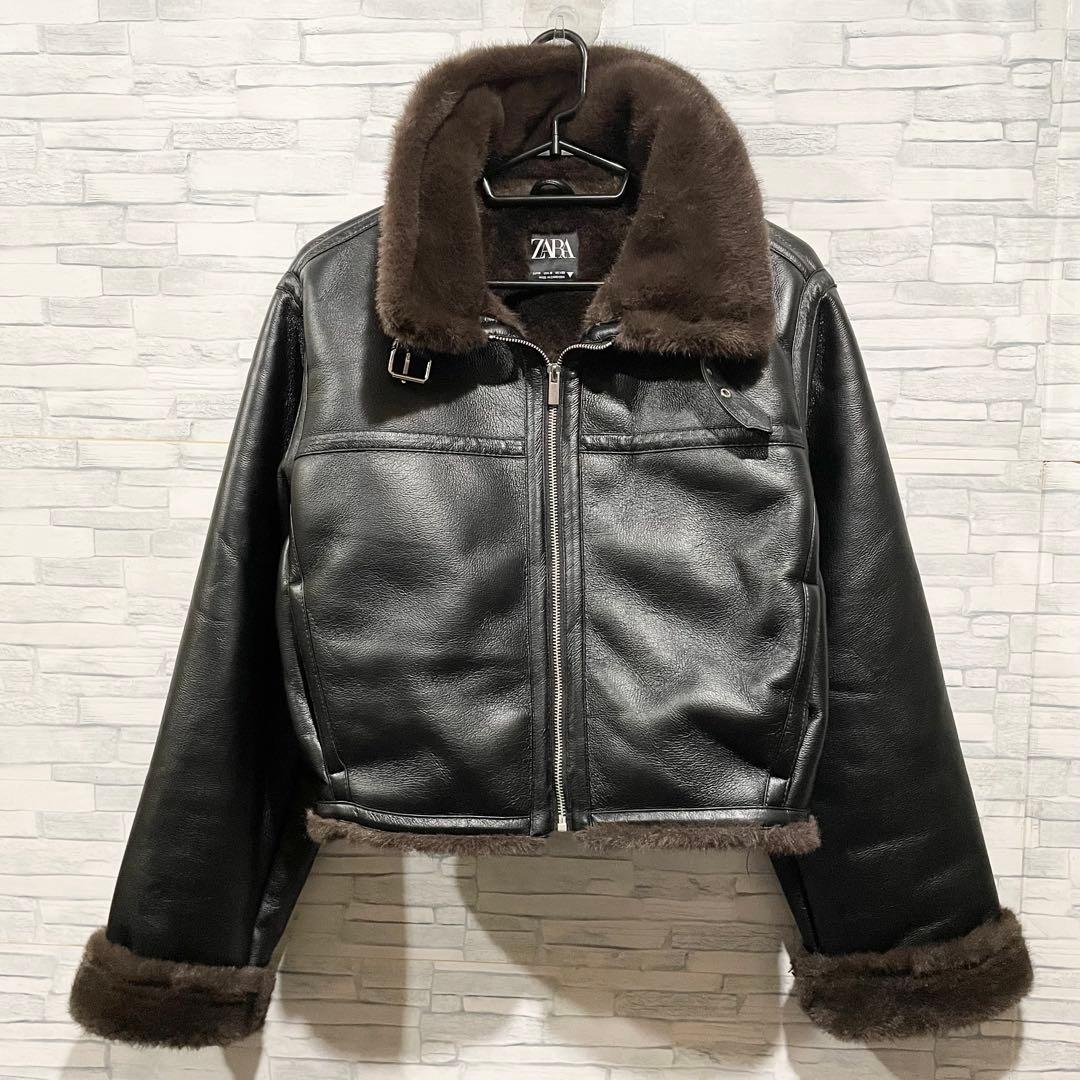 ZARA ダブルフェイス ムートンジャケット USAＭサイズ ブラック×ブラウン