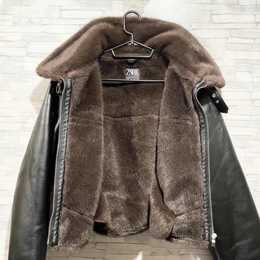 ZARA ダブルフェイス ムートンジャケット USAＭサイズ ブラック×ブラウン