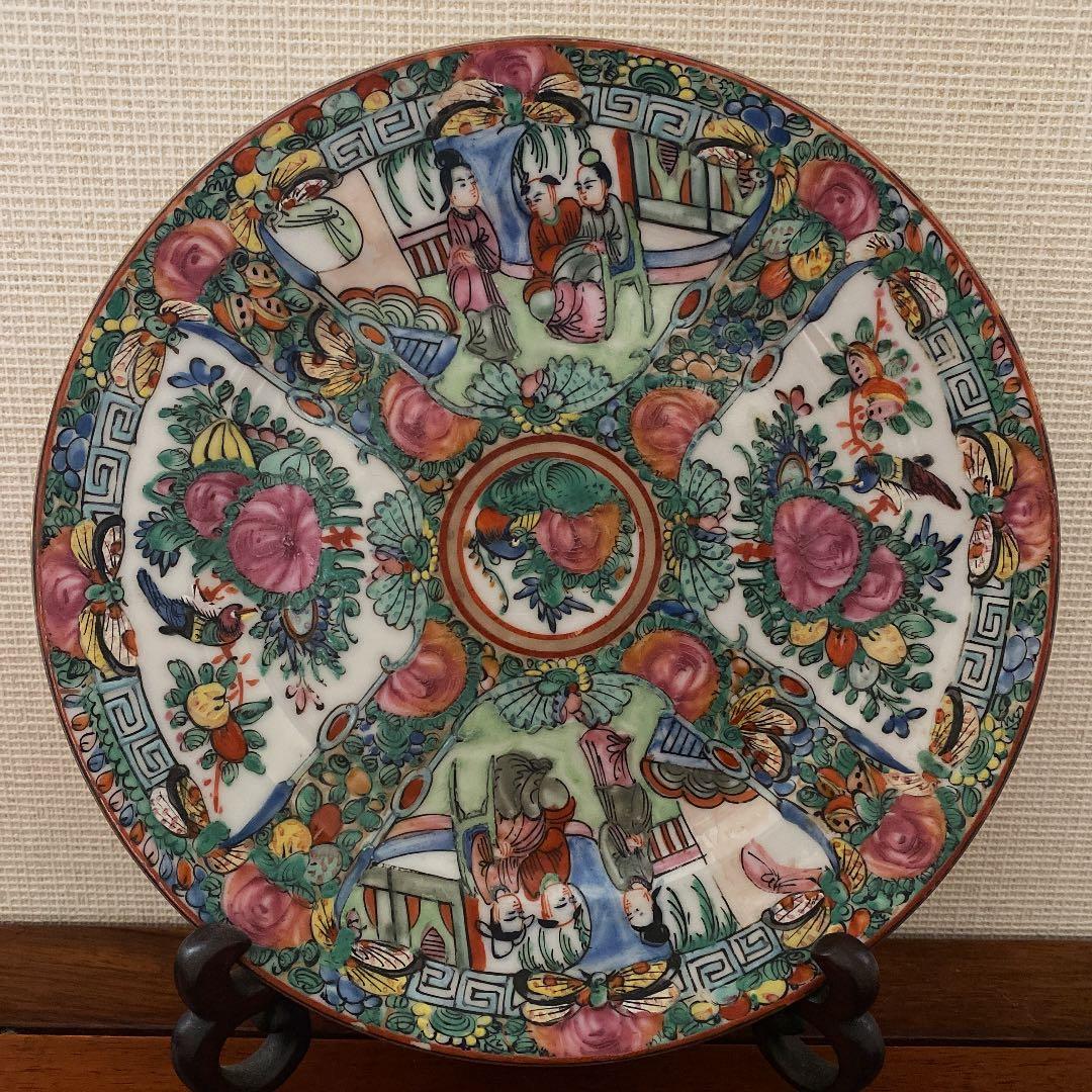 中国古い広彩皿、人物絵