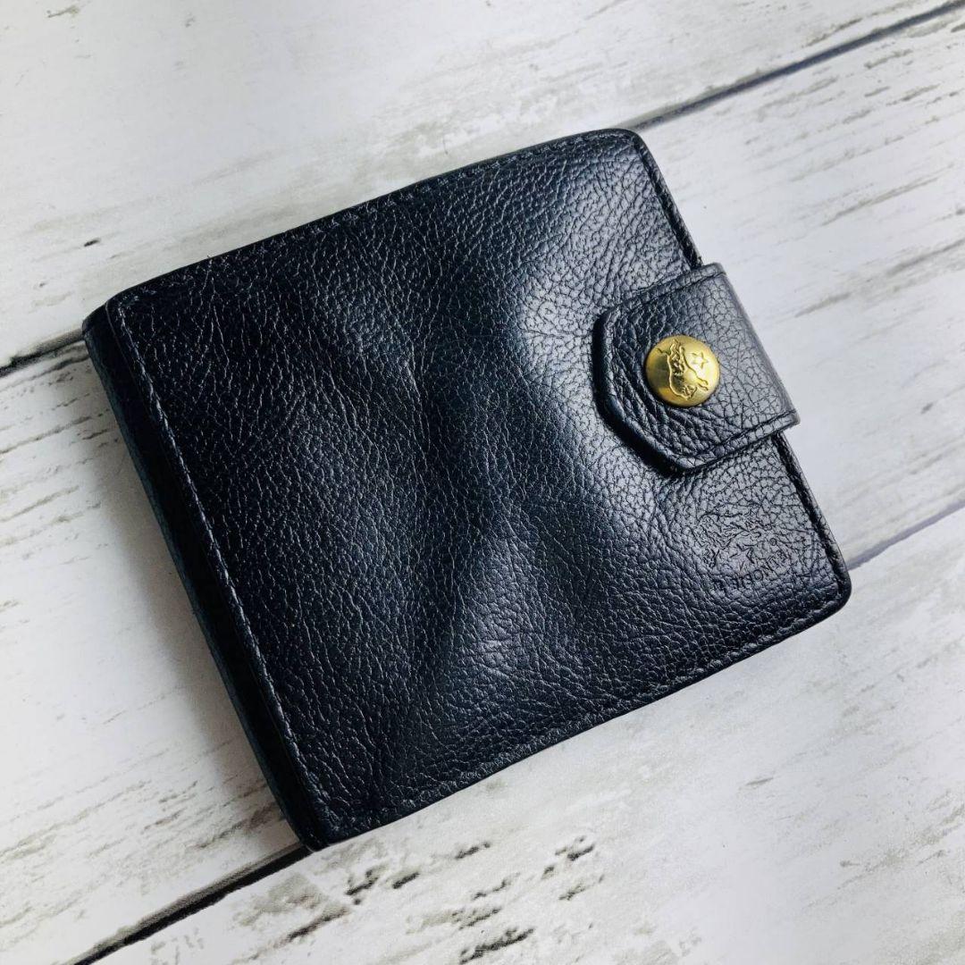 パンダさま専用【高級感漂う美しい本革】折り財布　黒　バイソン刻印　ミニマル