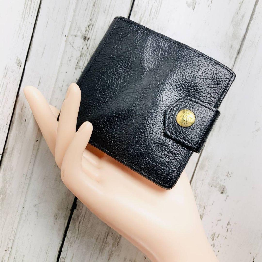 パンダさま専用【高級感漂う美しい本革】折り財布　黒　バイソン刻印　ミニマル